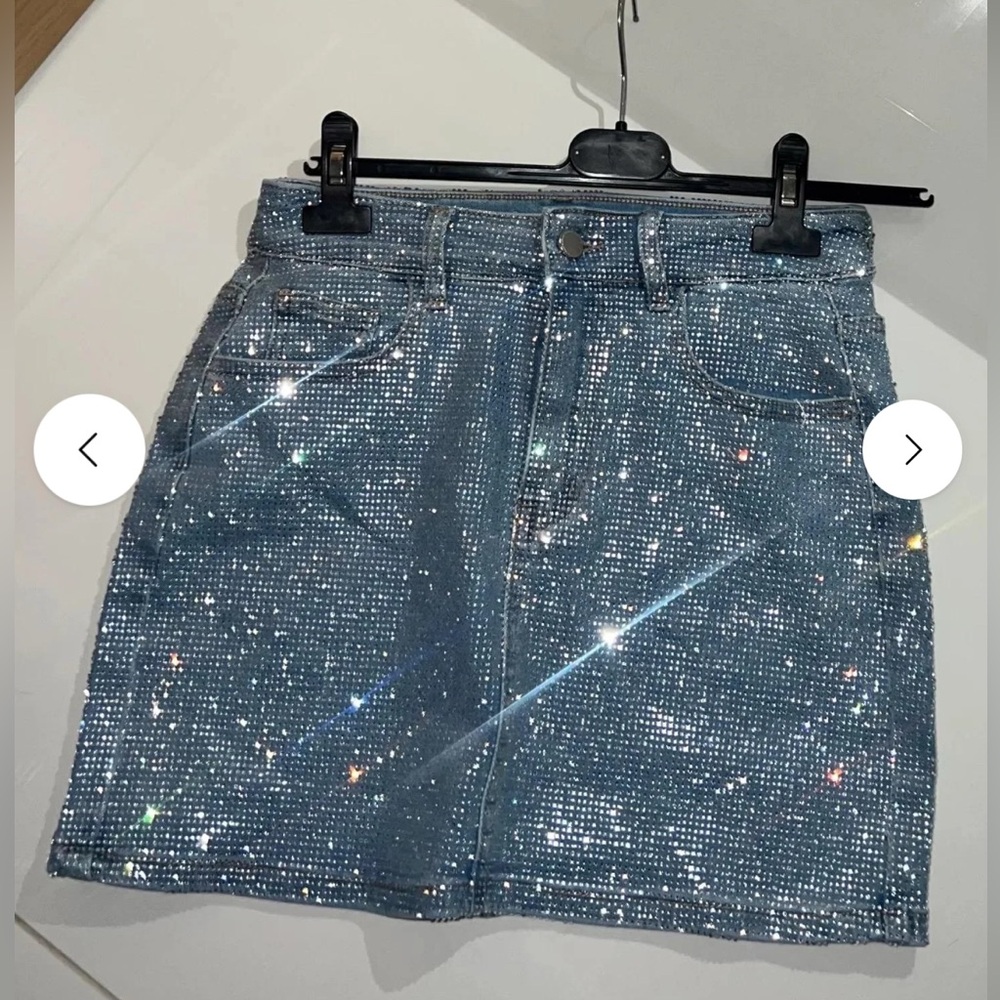 Sparkle Denim Mini Skirt - Light Blue